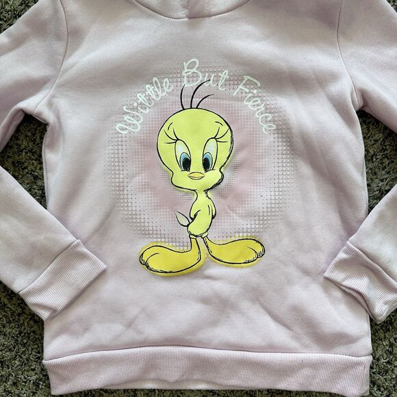 Looney Tunes Pink Tweety Bird "Wittle But Fierce" Hoodie Girls Sz 6X - Picture 2 of 8